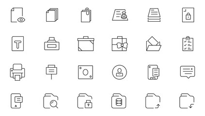 Information technology editable stroke outline icon set with IT network system, communication, online computer, website content, web design, software, data center, mobile device and app thin line sign