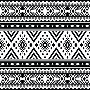 Aztec and Navajo tribal border vector illustration. Seamless ethnic pattern. Print for textile. Black and white colors. Design for fabric, clothes, curtain, rug, ornament, background.