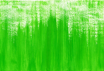Bright green paint artistic horizontal background with place for text. Brushstrokes of light green paint from bottom to top. Abstract spring green grass concept.