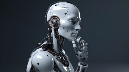 Robot Doing the Thinking Man Pose Generative AI 3D Render