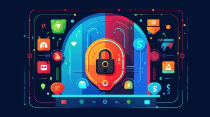 Obraz premium Data Protection: An image representing data privacy and protection on social media, featuring lock icons, shields, and privacy settings. Generative AI