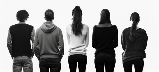 Silhouette of several people seen from behind with white background Generative AI Illustration