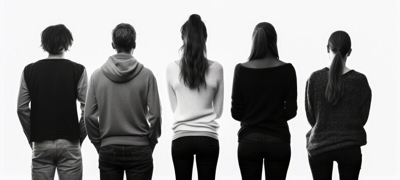 Silhouette Of Several People Seen From Behind With White Background Generative AI Illustration