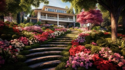 Fototapeta na wymiar Floral paradise: Images capture the vibrant colors and beauty of well-maintained gardens, showcasing blooming flowers and manicured landscapes. Generative AI