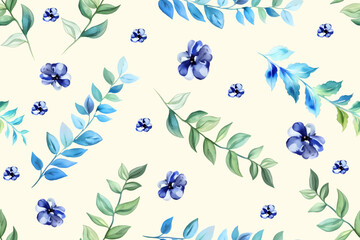 Fototapeta na wymiar Floral seamless pattern with hand drawn watercolor herbs and flowers. Stock illustration.