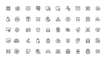 Security line icons set. Cyber lock, unlock, password. Guard, shield, home security system icons. Eye access, electronic check, firewall. Internet protection, laptop password.Outline icon.
