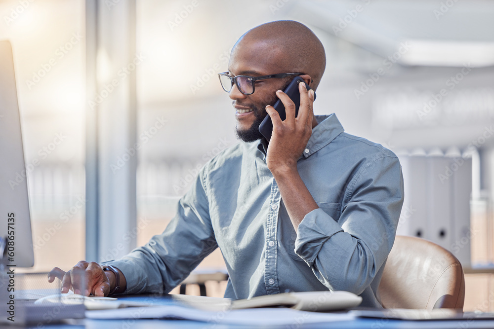 Aufkleber phone call, computer and business man for online advice, technical support and it solution in office