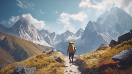 Adventurous trails: Pictures portray hikers or climbers on mountain trails, symbolizing the challenges and rewards of exploring mountainous regions. Generative AI