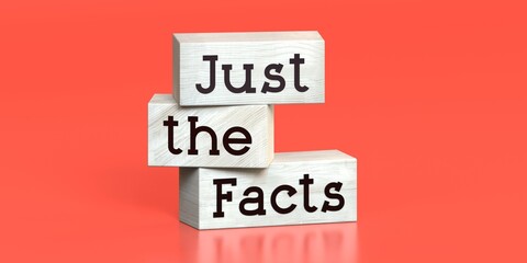 Just the facts - words on wooden blocks - 3D illustration - obrazy, fototapety, plakaty