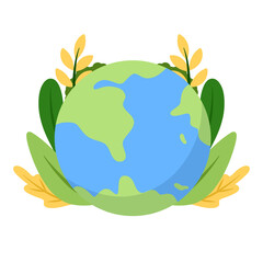 Flat illustration of green planet earth for decoration earth day transparent background