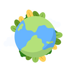 illustration of planet earth with green plants transparent background 