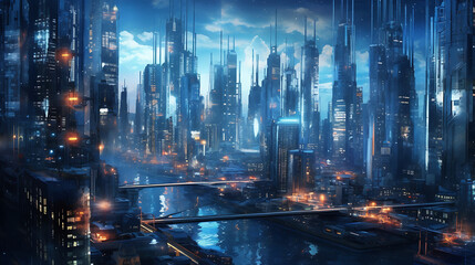Futuristic Cityscape Illuminated by AI