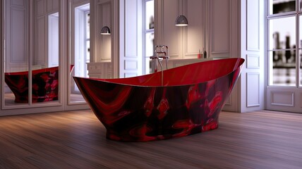 Modern red epoxy resin bathtub to make a really astonishing bathroom. Generative AI Technology 