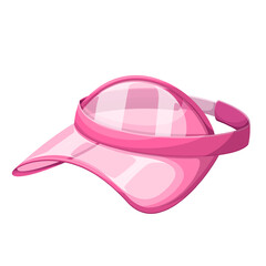 Obraz premium Pink visor cap vector illustration. Cartoon isolated plastic clear golf or tennis hat for woman, cute summer beach clothing for sun protection of women face, transparent urban cap and casual accessory