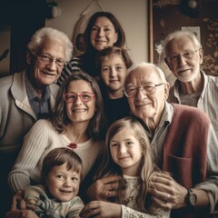 Fototapeta premium Portrait of happy caucasian family embracing in park, created using generative ai technology