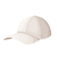 Baseball cap vector illustration. Cartoon isolated white blank hat for men or women with button top and visor, golf empty cap for human head or clothing of corporate uniform, single casual accessory