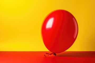 Two yellow party balloons on red background, created using generative ai technology