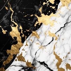 Close up of black, gold, white marble with veins background, created using generative ai technology