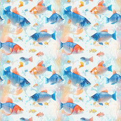 Obraz premium seamless wallpaper with blue and golden fish