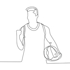 continuous line drawing of a boy carrying a basketball
