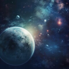 Obraz na płótnie Canvas Solar system with planets and stars on night sky, created using generative ai technology
