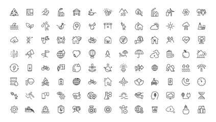 Fototapeta na wymiar Environment and nature linear icons collection.simple outline icons collection, Pixel Perfect icons, Simple vector illustration