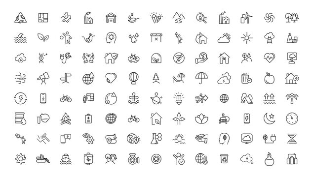 Environment and nature linear icons collection.simple outline icons collection, Pixel Perfect icons, Simple vector illustration