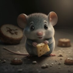 Close up of cute grey mouse with flowers on grey background, created using generative ai technology