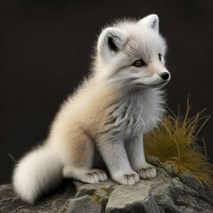 Close up of cute white fox in nature, created using generative ai technology