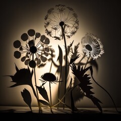 Close up of flower silhouettes on white background, created using generative ai technology