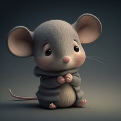 Close up of cute grey mouse on white background, created using generative ai technology