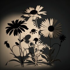 Close up of flower silhouettes on beige background, created using generative ai technology