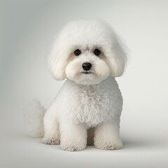 Obraz premium Close up of cute bichon dog on white background, created using generative ai technology