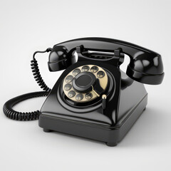 Close up of retro old blue telephone on white background, created using generative ai technology