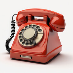 Close up of retro yellow old telephone on white background, created using generative ai technology