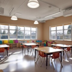 Fototapeta na wymiar Interiors of classroom with window, created using generative ai technology