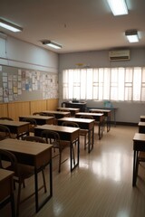 Fototapeta premium Interiors of classroom with window, created using generative ai technology
