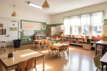 Fototapeta na wymiar Interiors of classroom with windows, created using generative ai technology