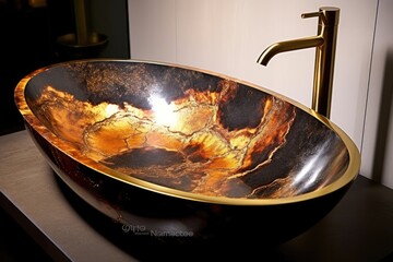 Magnificent modern bathroom sink by epoxy resin which is guaranteed to be noticed by all guests. Generative AI Technology