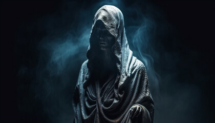 Praying to the statue, a spooky mystery in the night generated by AI
