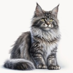 Obraz premium Close up of grey main coon cat on black background created using generative ai technology