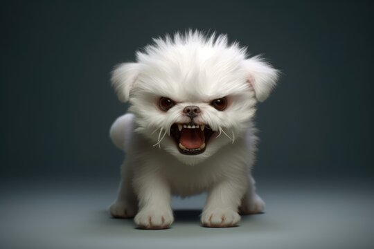 Close Up Of Angry White Dog On Black Background Created Using Generative Ai Technology