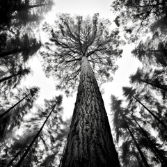 An intricate tree stands in stark contrast to its black and white surroundings - generative ai