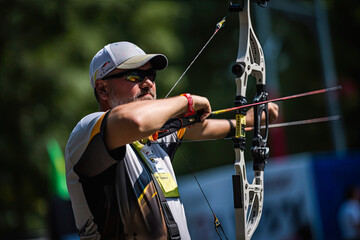 Obraz premium Archery championship, archers, arrows and targets, sunny day. Generative AI