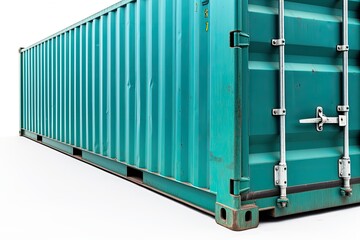 Blue cargo container close-up on a white background. Ship and freight delivery logistics concept. Generative AI