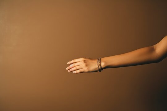 A woman showing her hand wrist. Beautiful slim woman. Generative AI