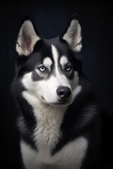 Obraz premium Close up of siberian husky in black and white, created using generative ai technology