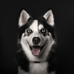 Close up of siberian husky in black and white, created using generative ai technology