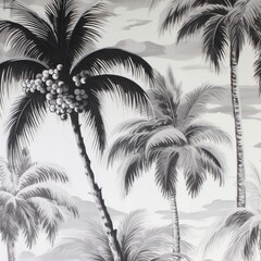 Multiple palm trees in black and white, created using generative ai technology