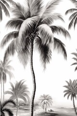 Fototapeta na wymiar Multiple palm trees in black and white, created using generative ai technology